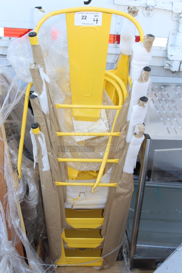 BRAND NEW SCRATCH & DENT! Lancaster Table & Seating 164CMCAFEYEL Alloy Series Citrine Yellow Outdoor Cafe Chair. Not assembled. 17-1/2 x 17 1/2 x 33-1/8. 4x Your Bid - Image 2 of 3