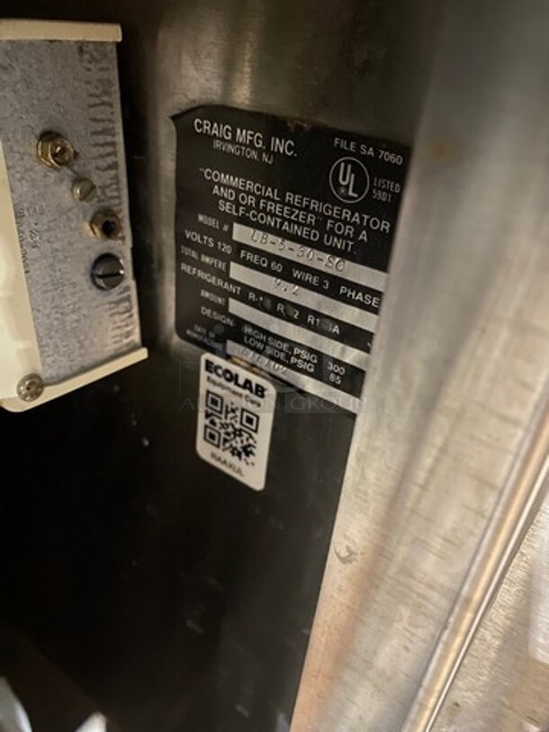 Craig Commercial Refrigerated Food Serving Station Counter/Cold Pan! With Sneeze Guard! With Underneath Storage Space! All Stainless Steel Body! On Casters! Model: LB530SC - Image 9 of 10
