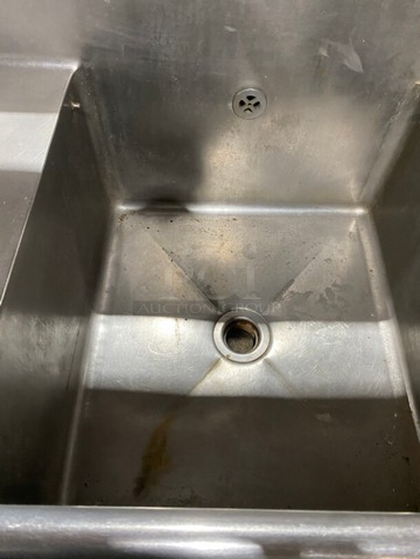 Commercial 2 Compartment Dish Washing Sink! With Overhead Shelf! With Dual Side Drain Board! With Back Splash! All Stainless Steel! On Legs! - Image 4 of 7