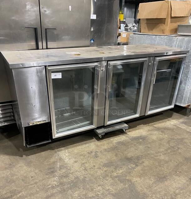 True Commercial 3 Door Back Bar Cooler! With View Through Doors! Poly Coated Racks! Model: TBB4G SN: 1204071 115V 60HZ 1 Phase