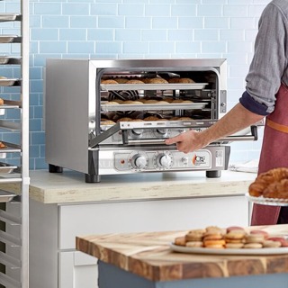 BRAND NEW SCRATCH & DENT! Cooking Performance Group COH-T3-A Electric Thermostatic Countertop 3 Tray Half Size Convection Oven with Moisture Injection - 120V, 1650W Dented, Knobs & Glass Broken 