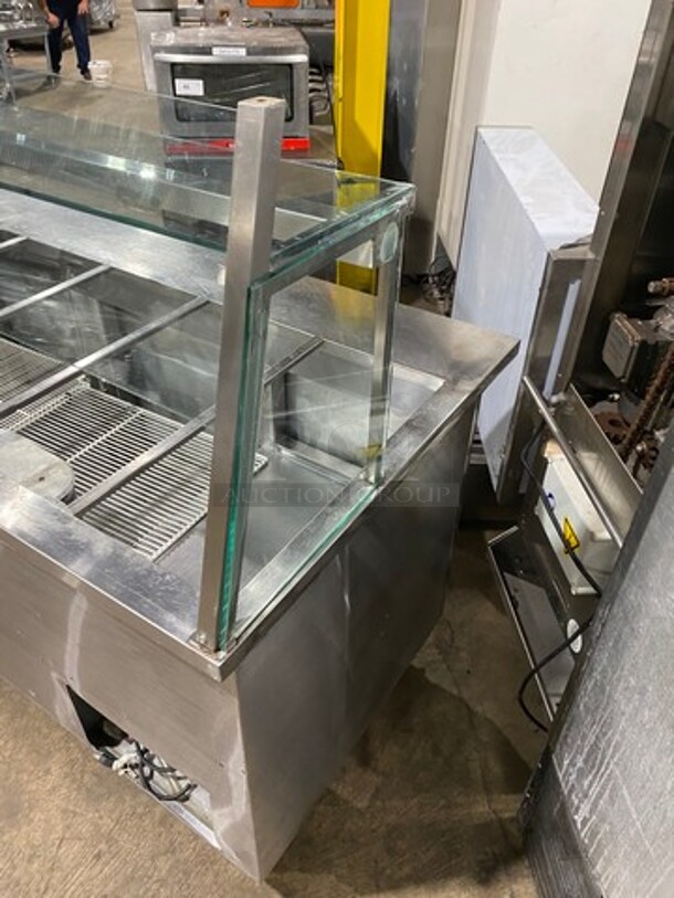 ALL STAINLESS-STEEL  96 Inch Refrigerated Sandwich Prep Table! With Sneeze Guard! With 3 Door Under Refrigeration! Sandwich Prep Area w/ 7 Compartments! 115V 1 Phase! On Casters!
 - Image 2 of 7