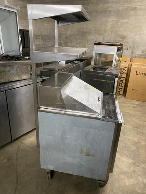 Leader Commercial Refrigerated Sandwich Prep Table! Single Door Storage Space Underneath! With 2 Overhead Shelf Space! All Stainless Steel! On Casters! NOT TESTED! - Image 3 of 10