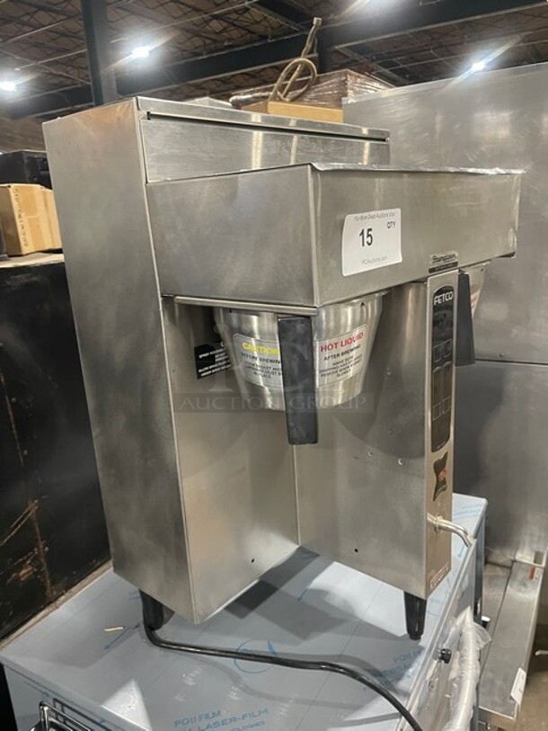 Fetco Stainless Steel Commercial Countertop Twin Station Coffee Brewer! With Hot Water Dispenser! On Legs! Model: CBS-2032!  - Image 3 of 8