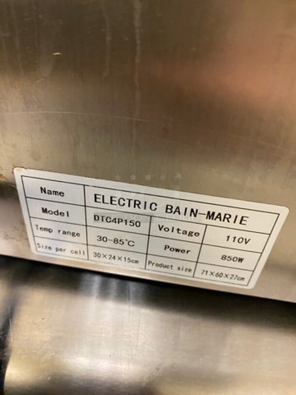 Andiqi Commercial Countertop Electric Powered 4 Well Food Warmer/ Bain Marie! Stainless Steel! WORKING WHEN REMOVED! Model: DTC4P150 110V - Image 8 of 9