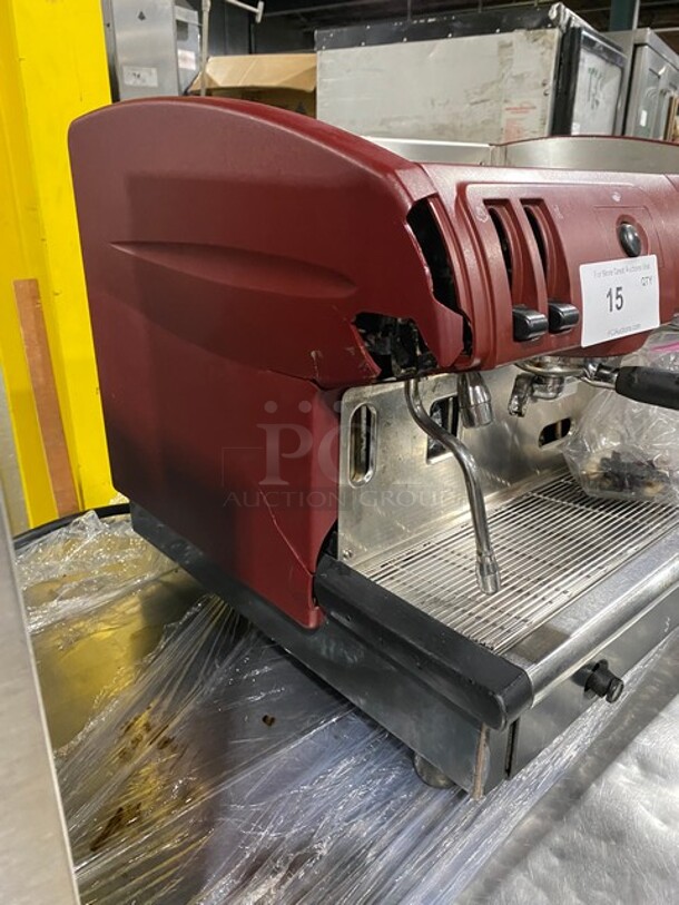 Faema Stainless Steel Commercial Countertop 2 Group Espresso Machine w/ 2 Steam Wands! In Red! - Image 2 of 8