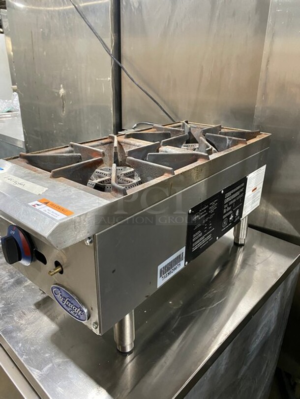 Globe Chefmate Stainless Steel 12" Natural Gas Powered Hotplate 2 Burners! MODEL C12HT SN: 7418020075  - Image 2 of 9