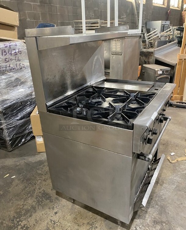 Us Range Stainless Steel Commercial Natural Gas Powered 4 Burner Range w/ Right Side Flat Top Griddle With Oven! Over Shelf And Back Splash! On Legs! - Image 2 of 10