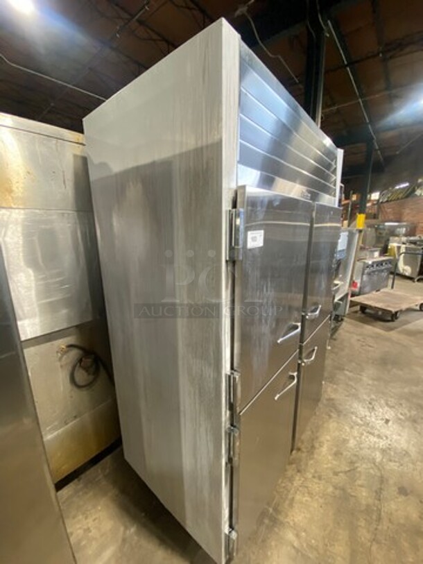 COOL! Traulsen Commercial Split Doors Reach In Refrigerator! With Racks! All Stainless Steel! On Legs! Model: G2P0000 SN: T544250A97 115V 60HZ 1 Phase - Image 2 of 8