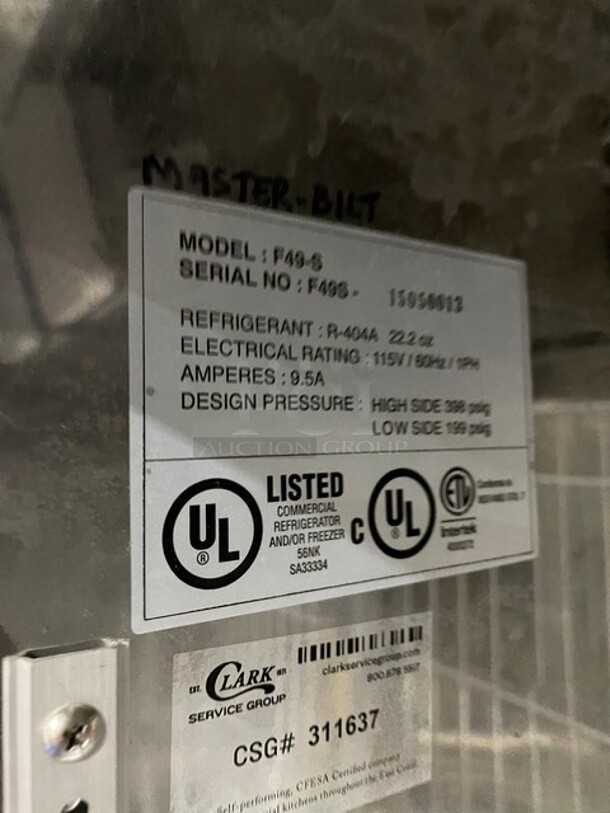 AWESOME! Master-Bilt Commercial Double Door Reach In Freezer! All Stainless Steel! With Poly Coated Racks! 115V 1PH! Model: F49-S SN: F49S-15050013! - Image 7 of 9