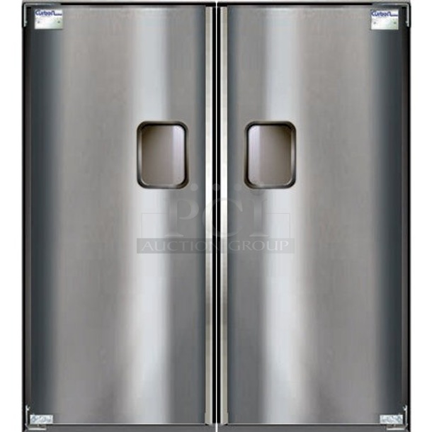 BRAND NEW SCRATCH & DENT! Curtron Service-Pro Series 30 Double Aluminum Swinging Traffic Door - 48" x 84" Door Opening. S/N:EQ00170235-1-2-2. 1left and 1 right door. 2x Your Bid - Image 1 of 3