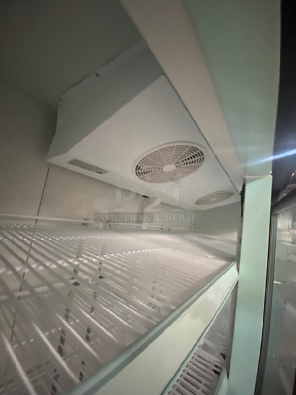 COOL! Universal Coolers Commercial 3 Door Reach In Freezer Merchandiser! With View Through Doors! With Poly Racks! On Casters! Model: EGDMF80B SN: 6115314921051102 115V/220V! - Image 6 of 9