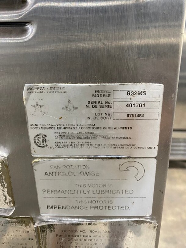 Moffat Turbofan Single Deck! Natural Gas Convection Oven with Steam Injection! 120V! 60HZ! 1Phase! Model G32Ms Serial 401701! On Stand With casters!  - Image 11 of 11
