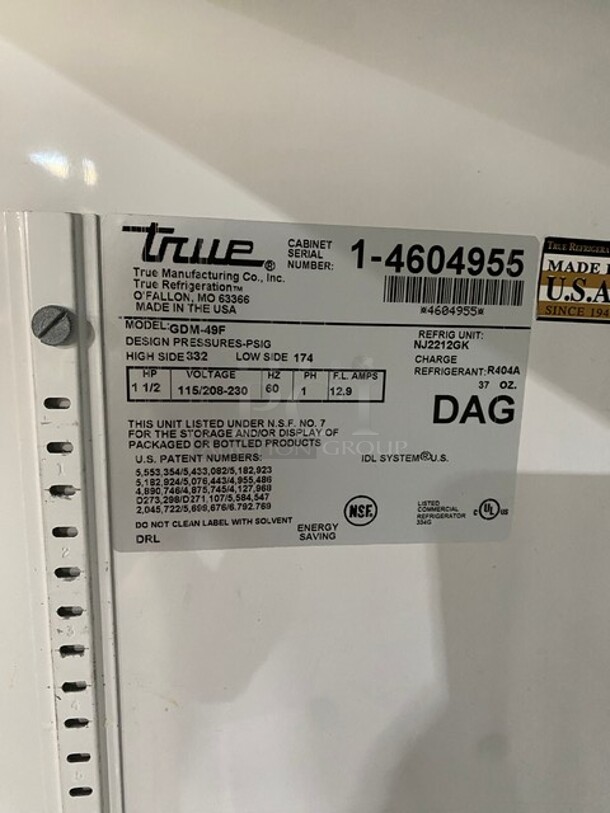 True 2 Door Glass Reach In Freezer Merchandiser! Model GDM-49F, Serial number 14604955! 115/208/230V 60HZ 1 Phase! - Image 6 of 8