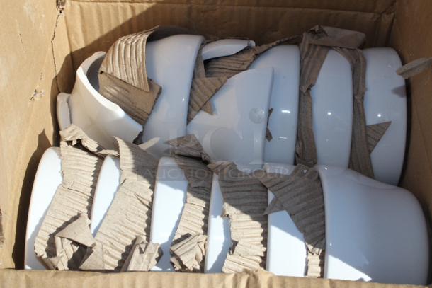 BRAND NEW SCRATCH & DENT! Acopa 7.25 oz. Bright White Rolled Edge Stoneware Bouillon Cup - 36/Case. 2 are broken. See Photos.  - Image 3 of 3