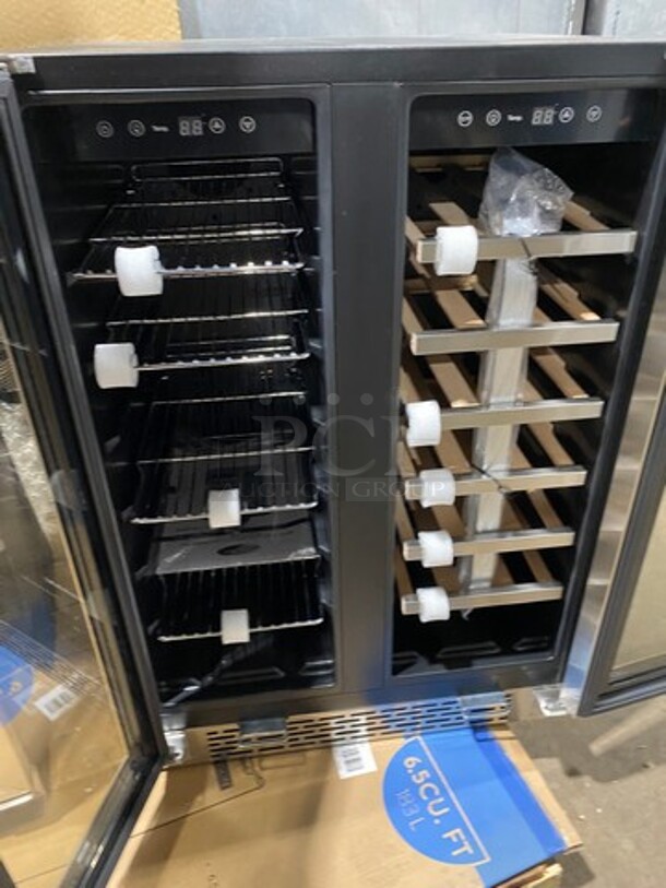 NEW! OUT OF THE BOX! SCRATCH-N-DENT! Whynter French Door Dual Zone Wine And Beer Can Cooler! With Through Doors! Wooden Wine Racks And Metal Racks! 20 Wine Bottle 60 Beer Can Capacity! Model: BWB2060FDS 115V - Image 5 of 11