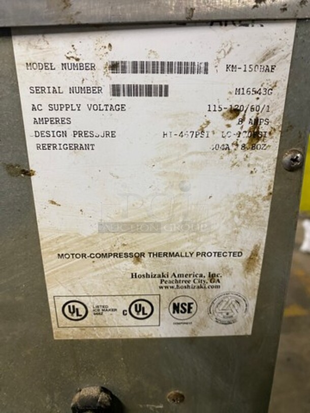 Hoshizaki Commercial Undercounter Ice Maker Machine! All Stainless Steel! On Legs! Model: KM150BAF SN: M16543G 115/120V 60HZ 1 Phase - Image 9 of 12