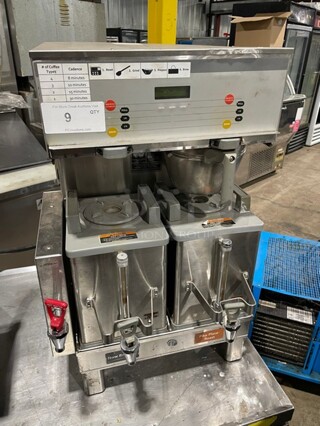 Bunn Starbucks Style Commercial Countertop Soft Heat Dual Coffee Brewer! With Hot Water Dispenser! With 1 Smart Funnel! With 2 Soft Heat Portable Servers! All Stainless Steel! On Legs! 120/208V 1 Phase! Model: DUAL SH DBC, 120/208GRY(SBUX)!