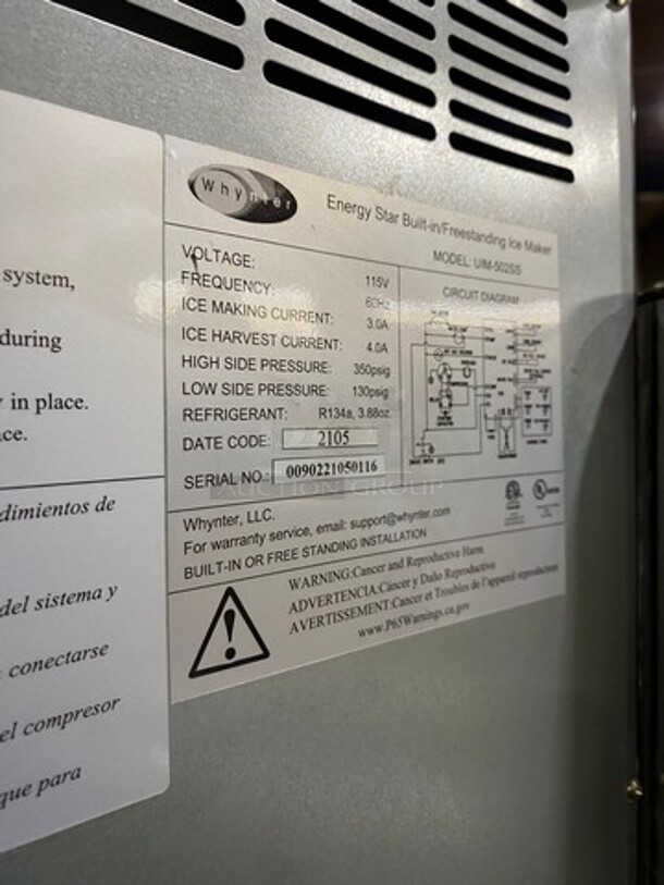 NEW! OUT OF THE BOX! SCRATCH-N-DENT! Whynter Undercounter Built In Ice Maker! 25LB Ice Capacity! All Stainless Steel! Model: UIM502SS 115V - Image 8 of 9