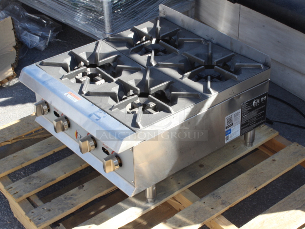 BRAND NEW SCRATCH & DENT! Cooking Performance Group R-CPG-24-NL 4 Burner Gas Countertop Range / Hot Plate - 88,000 BTU. S/N: 2404002579 Dented. Back weld is broken. 	 - Image 4 of 8