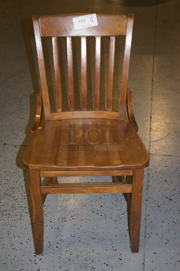 SOLID CRAFTSMANSHIP! Set Of 4 Wooden Ladder Back Chairs. 
18x13x35
some chairs are darker than others. 