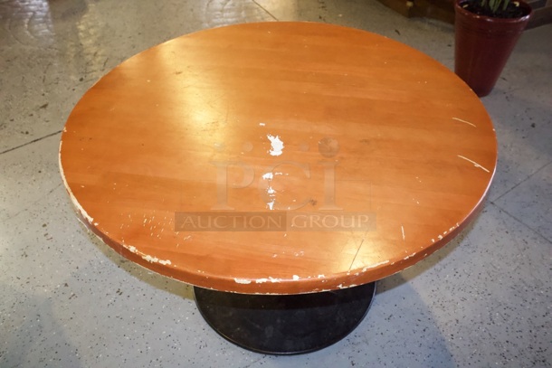 AWESOME! Round Wood Dining Table With Column Stand And Round Weighted Base. 48x29