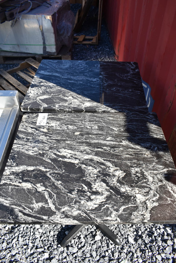 2 Dining Height Tables w/ Stone Tabletops on Black Metal Table Bases. 2 Times Your Bid! - Image 2 of 3
