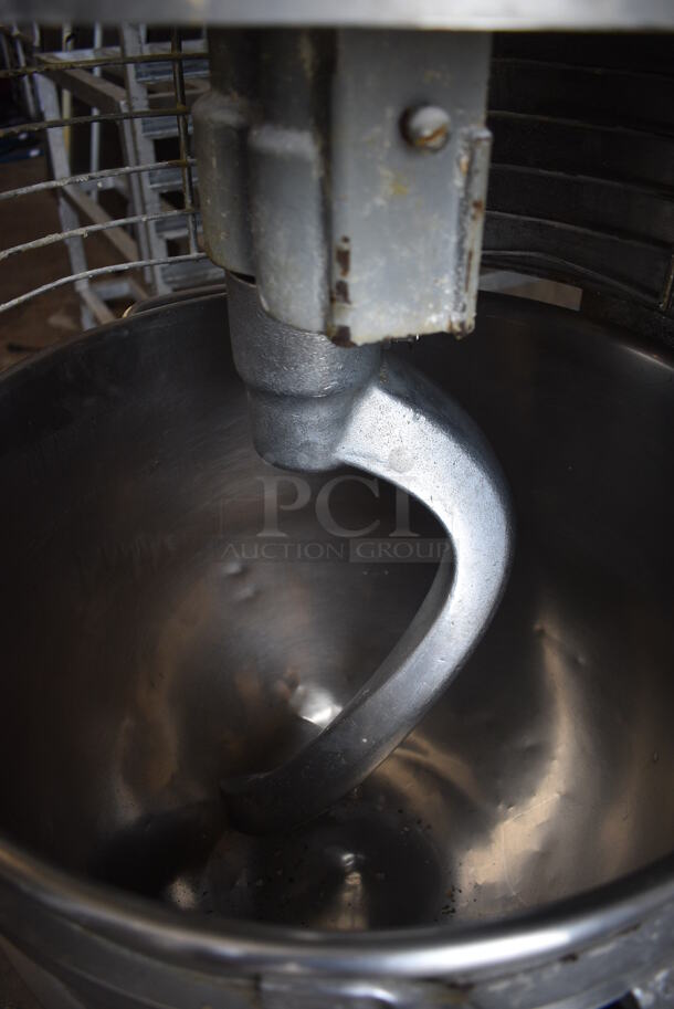 Hobart Legacy Model HL662 Metal Commercial 60 Quart Planetary Dough Mixer w/ Stainless Steel Mixing Bowl, Bowl Guard and Dough Hook Attachment. 200-240 Volts, 1/3 Phase. 29x39x62   - Image 6 of 10