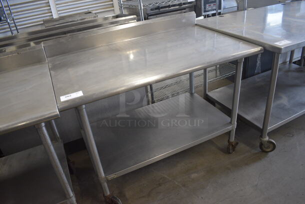 Stainless Steel Commercial Table w/ Under Shelf and Back Splash on Commercial Casters. 48x30x40 - Image 2 of 4