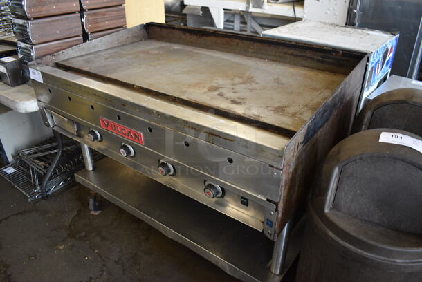 Vulcan Stainless Steel Commercial Gas Powered Flat Top Griddle w/ Thermostatic Controls and Under Shelf on Commercial Casters. 48x31x38 - Image 2 of 8
