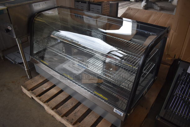 BRAND NEW SCRATCH AND DENT! Avantco 360BCDI48B Metal Commercial Countertop Black Curved Refrigerated Drop-In Countertop Bakery Display Case Merchandiser. See Picture For Damage To Left Glass Pane. 110-120 Volts, 1 Phase. 48x23x32. Tested and Working! - Image 2 of 7