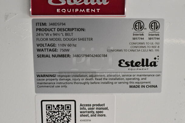 BRAND NEW SCRATCH AND DENT! Estella 348DSF94 Metal Commercial Floor Style Reversible Dough Sheeter on Commercial Casters. 110 Volts, 1 Phase. Tested and Working! - Image 10 of 10