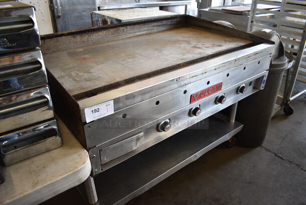 Vulcan Stainless Steel Commercial Gas Powered Flat Top Griddle w/ Thermostatic Controls and Under Shelf on Commercial Casters. 48x31x38 - Image 8 of 8