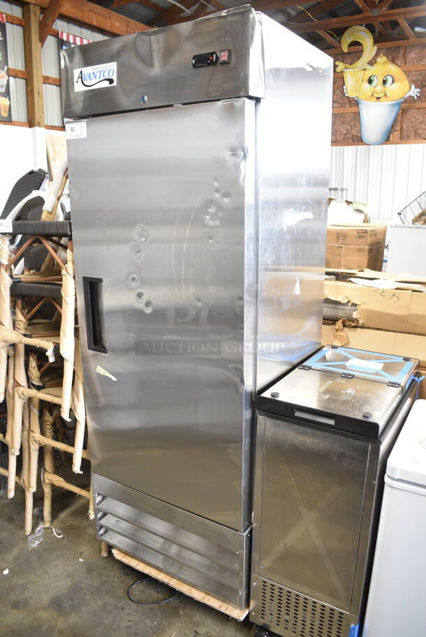 BRAND NEW SCRATCH AND DENT! 2024 Avantco 178A19FHC Stainless Steel Commercial Single Door Reach In Freezer w/ Poly Coated Racks on Commercial Casters. 115 Volts, 1 Phase. Tested and Working! - Image 2 of 7