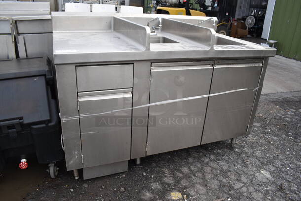 Stainless Steel Commercial Counter w/ 2 Sink Bays, 2 Faucets and 2 Handle Sets. 60x32x42.5. Bays 9x12x6, 14x16x10 - Image 2 of 7