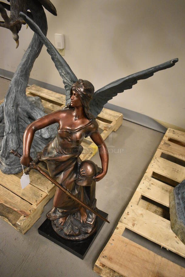 MUSEUM QUALITY! Solid Composite Winged Athena Statue Holding Helmet and Sword.  - Image 2 of 7