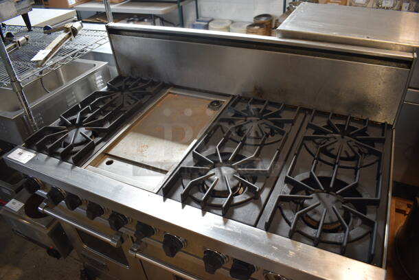 Viking Stainless Steel Commercial Floor Style Gas Powered 6 Burner Range w/ Flat Top Griddle, Convection Oven and Oven. 48x28x46 - Image 3 of 7