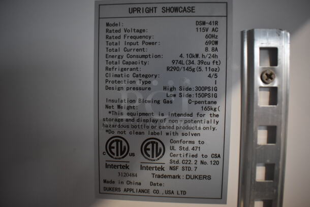 Dukers DSM-41R Metal Commercial 2 Door Reach In Cooler Merchandiser w/ Poly Coated Racks on Commercial Casters. 115 Volts, 1 Phase. Tested and Working! - Image 6 of 10