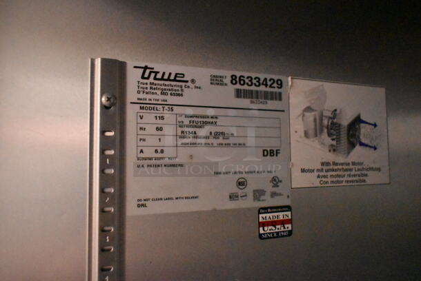 2015 True T-35 Stainless Steel Commercial 2 Door Reach In Cooler. 115 Volts, 1 Phase. Tested and Working! - Image 6 of 6