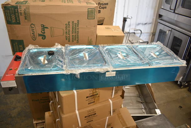 BRAND NEW SCRATCH AND DENT! 2023 Avantco 177BMFW4 Stainless Steel 46" Electric Bain Marie Buffet Countertop Food Warmer with 4 Half Size Wells. 120 Volts, 1 Phase. Tested and Working! - Image 2 of 7