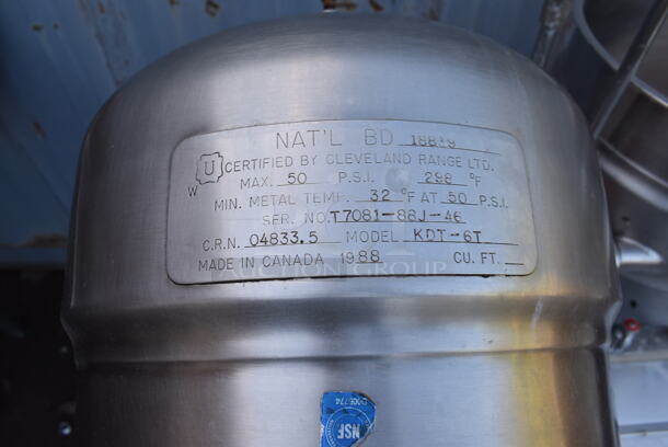 Cleveland Stainless Steel Commercial Tilting Kettle Stand w/ 2 Cleveland KDT-6T Tilting Steam Kettles. 35.5x34x55 - Image 7 of 7