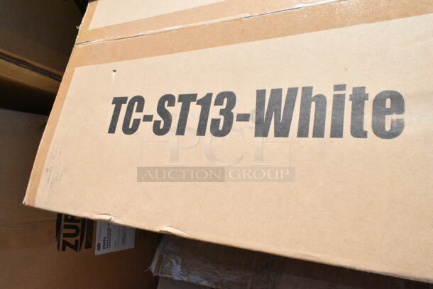 12 BRAND NEW Boxes Including TC-ST13-White Unit, Nemco 55600-2 1/4" Easy Tomato Slicer, 247PG1022FH Vigor 11" x 23" Portable Steel Griddle, TC-1350R-SS 13 Gallon Trash Can, 271CT1418OR Carlisle CT141824 Cafe 14" x 18" Orange Standard Plastic Fast Food Tray - 12/Case, 257SWD Lavex Heavy-Duty Steel Stretch Wrap Dispenser with Film Cutter, 245CB12PLN Choice 12" x 12" x 2" Kraft Customizable Corrugated Plain Pizza Box - 50/Case, Zurn Z5410 Blowout Service Sink. 12 Times Your Bid!  - Image 2 of 12