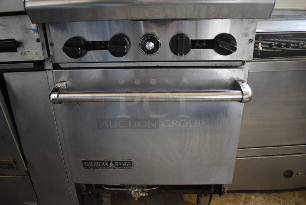 American Range Stainless Steel Commercial Natural Gas Powered 4 Burner Range w/ Oven, Over Shelf and Back Splash. 24x33x57 - Image 5 of 6