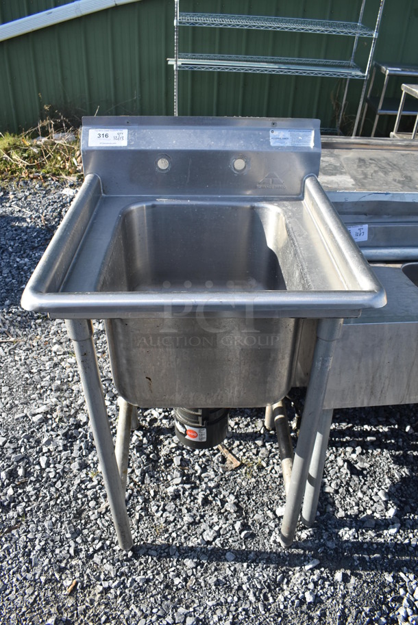 Advance Tabco Stainless Steel Commercial Single Bay Sink w/ Insinkerator Garbage Disposal. 25x26.5x42 - Image 1 of 7