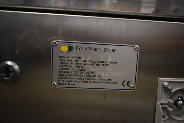 2015 Gaia GC-100 Stainless Steel Commercial Floor Style Food Waste Dryer. 208 Volts, 3 Phase. - Image 7 of 8