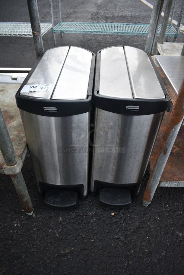 2 Rubbermaid Chrome Finish Metal Trash Cans w/ Foot Pedal. 2 Times Your Bid! - Image 1 of 4