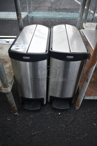 2 Rubbermaid Chrome Finish Metal Trash Cans w/ Foot Pedal. 2 Times Your Bid!