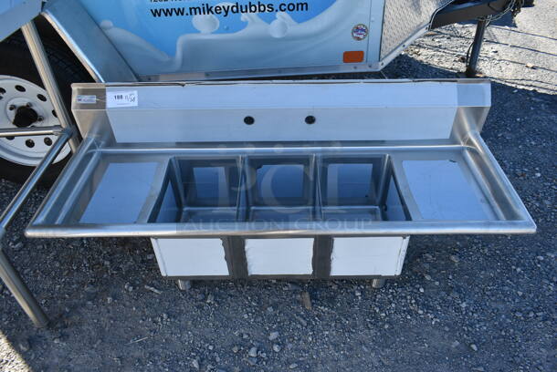 BRAND NEW SCRATCH AND DENT! KoolMore SC101410-12B3 Stainless Steel Commercial 3 Bay Sink w/ Dual Drain Boards. No Legs. Bays 10x14. Drain Boards 10x16.  - Image 1 of 6