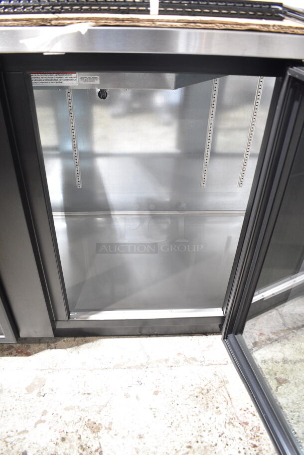 BRAND NEW SCRATCH AND DENT! 2024 True TBB-4G-HC-LD Stainless Steel Commercial 90 3/8" Black Glass Door Back Bar Refrigerator with LED Lighting. 115 Volts, 1 Phase. Tested and Working!  - Image 7 of 9