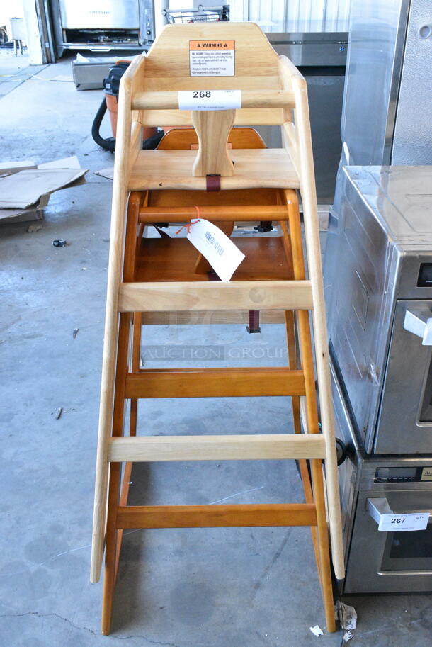 2 BRAND NEW SCRATCH AND DENT! Items; 164BWHCKDWN Lancaster Table & Seating Bar Height Wooden High Chair with Walnut Finish - Unassembled and Lancaster Table & Seating Bar Height Wooden High Chair with Natural Finish - Unassembled. 2 Times Your Bid!  - Image 1 of 3